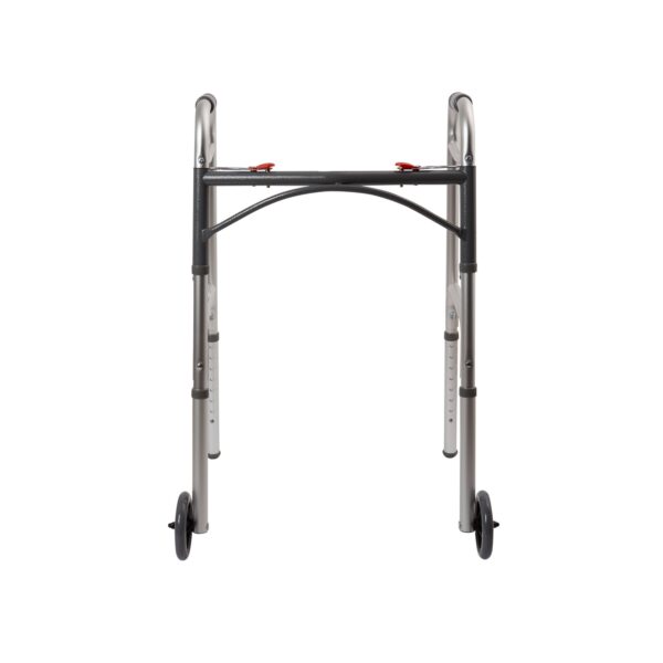 McKesson Folding Walker with Adjustable Height and 5-Inch Wheels - Silver Aluminum Frame, Supports Up to 350 lbs - Image 2
