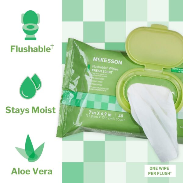 McKesson Flushable Wet Wipes - Scented, 48 Count Pack with Snap Lid, Gentle & Septic-Friendly Personal Hygiene Wipes - Image 2