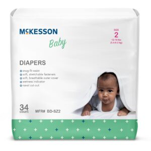 McKesson Size 2 Baby Diapers * Heavy Absorbency, Refastenable Tabs, Breathable Overnight Comfort