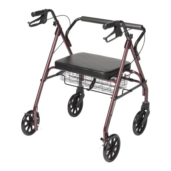 McKesson Bariatric Red Folding Steel Four-Wheel Rollator with 8-inch Casters and 500 lb Capacity - Image 2