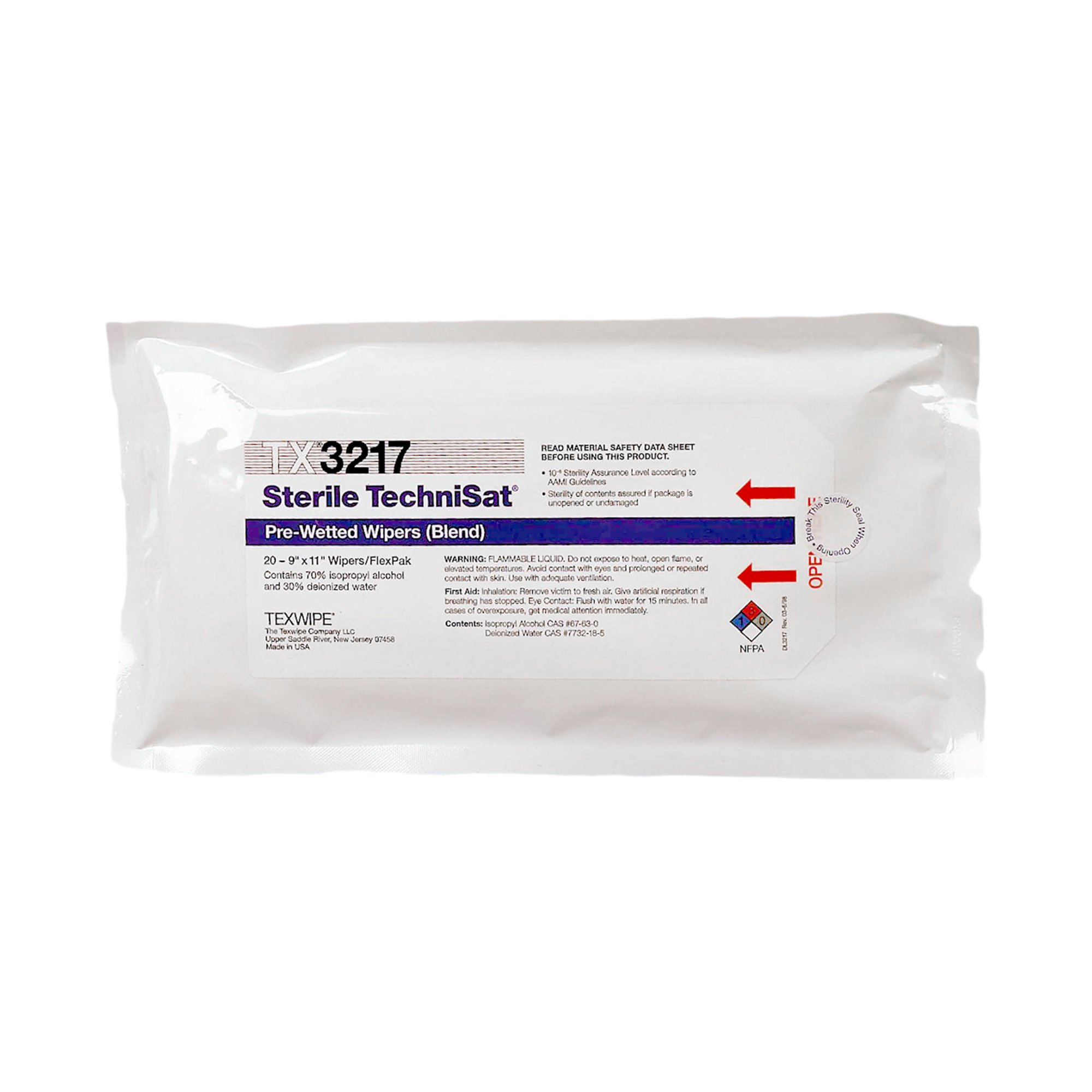 TechniSat Sterile TX3217 Pre-Wetted Cleanroom Wipes, 20 Count