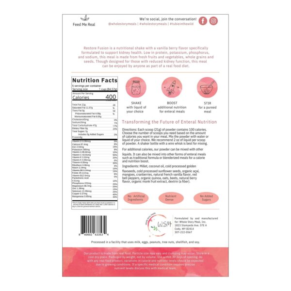 Restore Fusion Renal Support Organic Kidney Health Shake - 16 oz. Pouch - Image 2