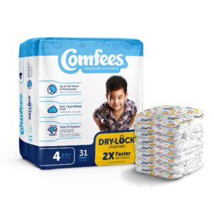 Comfees Size 4 Premium Baby Diapers with Refastenable Tabs and Kid Design by Comfees - 31 Count