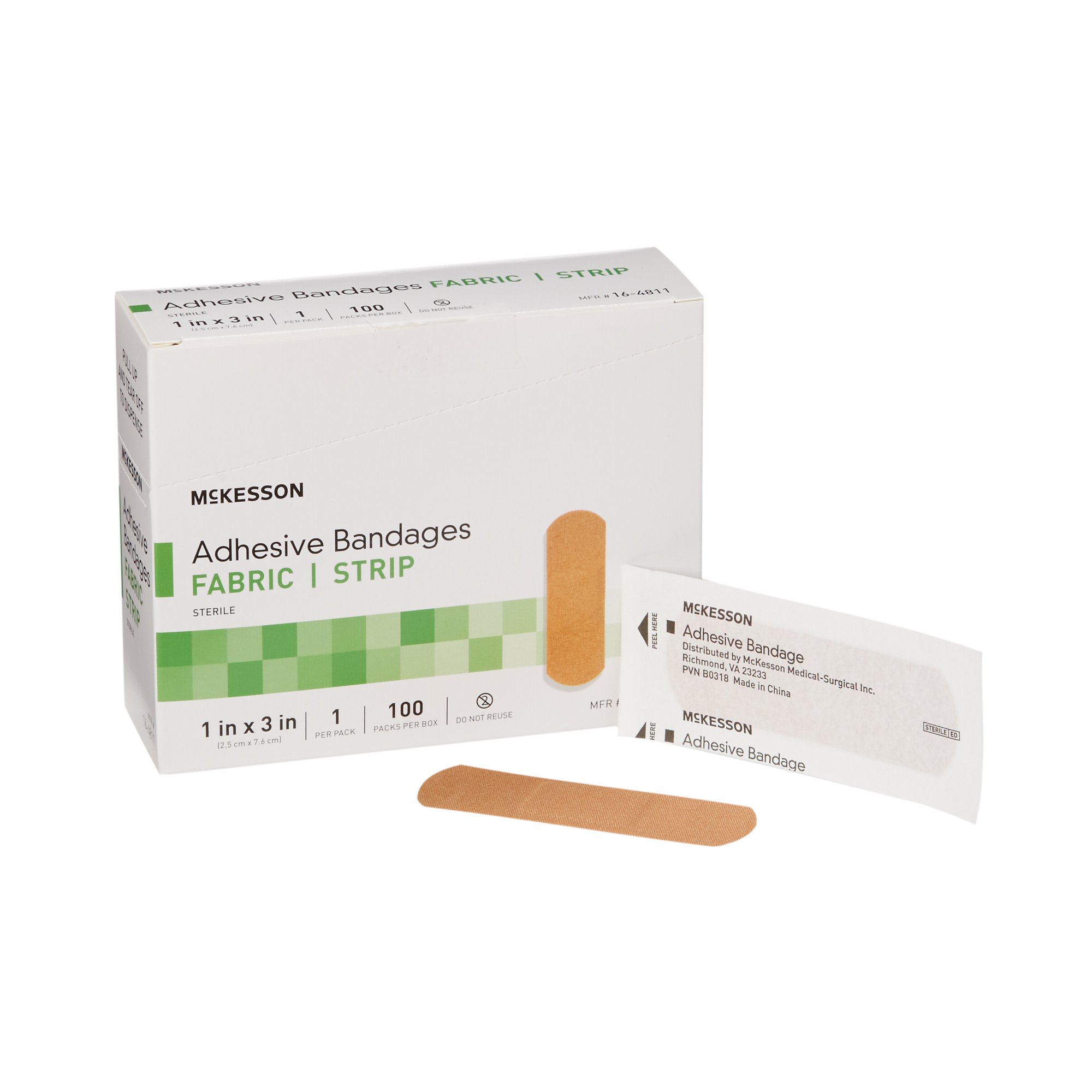 McKesson Tan Adhesive Bandage Strip 1 x 3 Inch - Flexible, Sterile Wound Cover