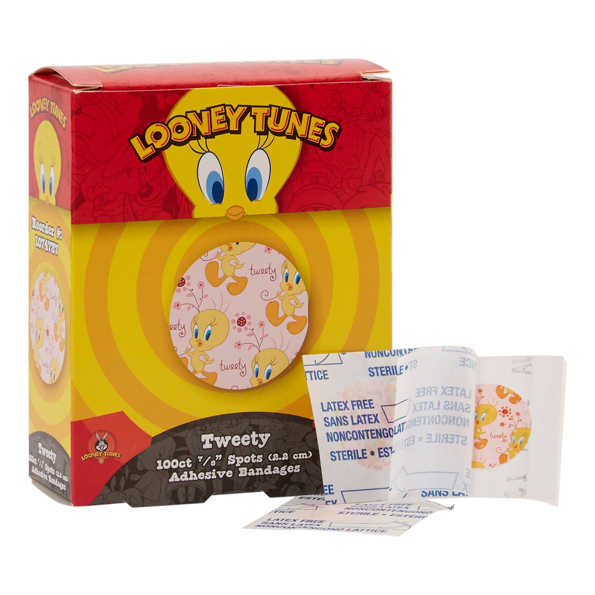 Looney Tunes* Stat Strip? Adhesive Spot Bandage, 7/8 Inch Round - Tweety Bird Kid Design