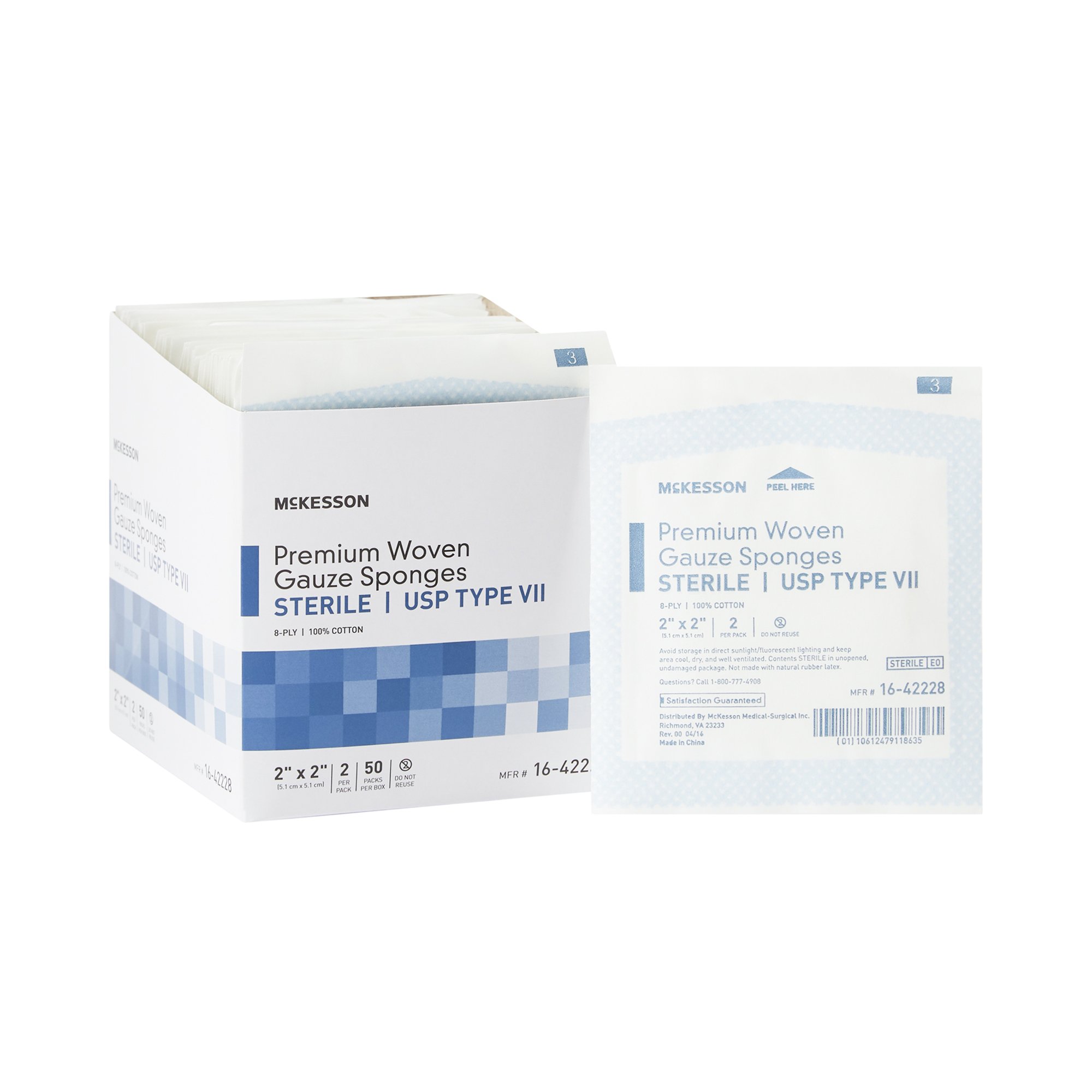 McKesson Sterile USP Type VII Gauze Sponge, 2 x 2 Inch, 8-Ply - Pack of 50