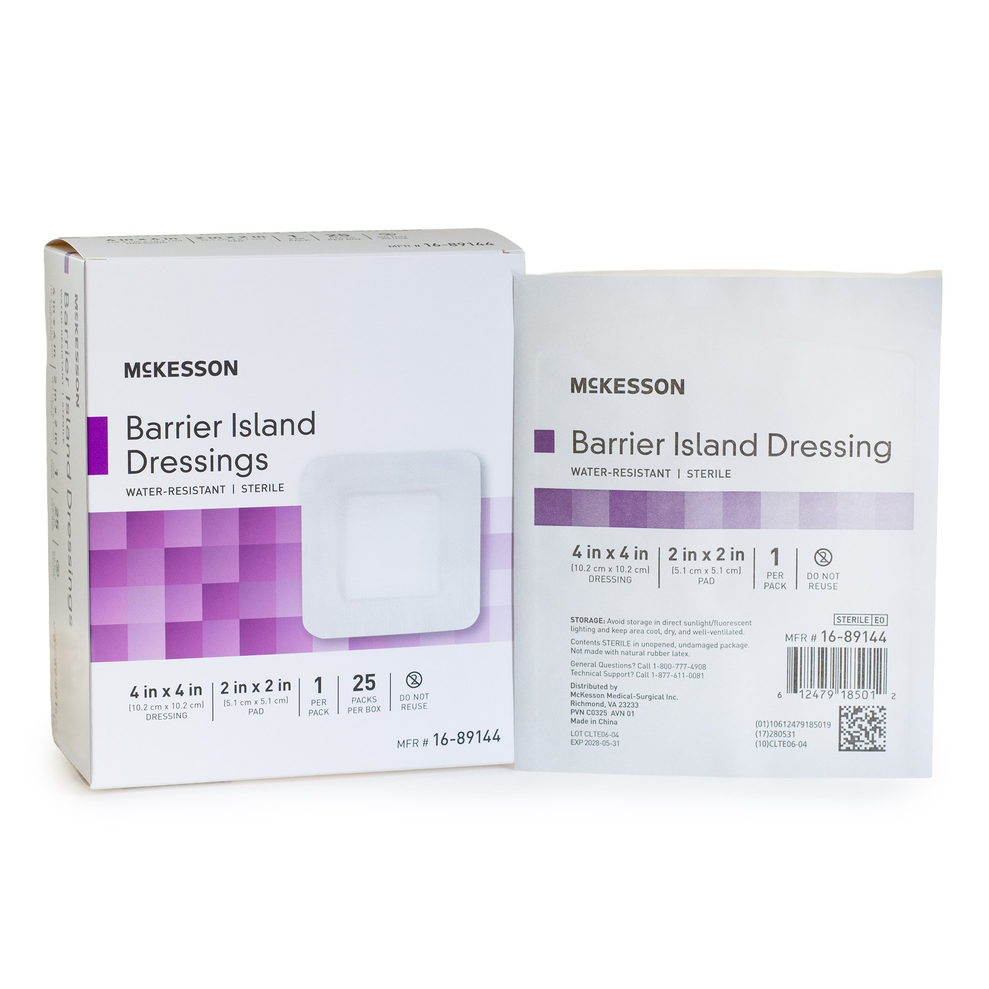 McKesson Composite Barrier Island Dressing, 4 x 4 Inch – Sterile Waterproof Wound Cover with Nonadherent Pad