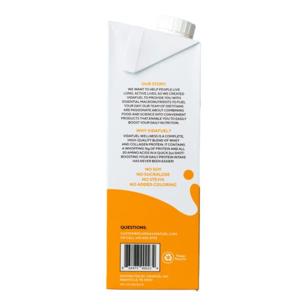 Vida Fuel Wellness Protein Drink with Collagen and Whey, Orange Burst Flavor * 2 oz. Liquid Oral Supplement, 32 oz. Reclosable Carton - Image 9