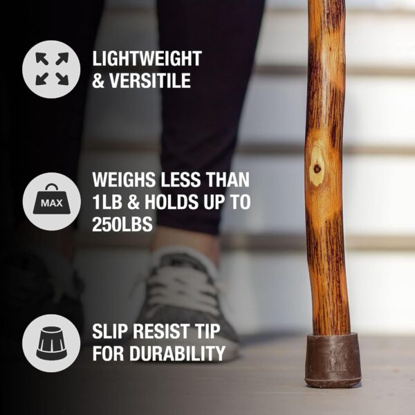 Brazos* Twisted Hickory Rustic Walking Stick, 41-Inch * Durable Hiking Cane with Wood Handle and 250 lb Capacity - Image 8