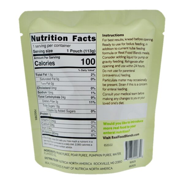 Real Food Blends Mini Prune, Pear, & Pumpkin Tube Feeding Formula - 4 oz Pouch, 12/Case - Image 2