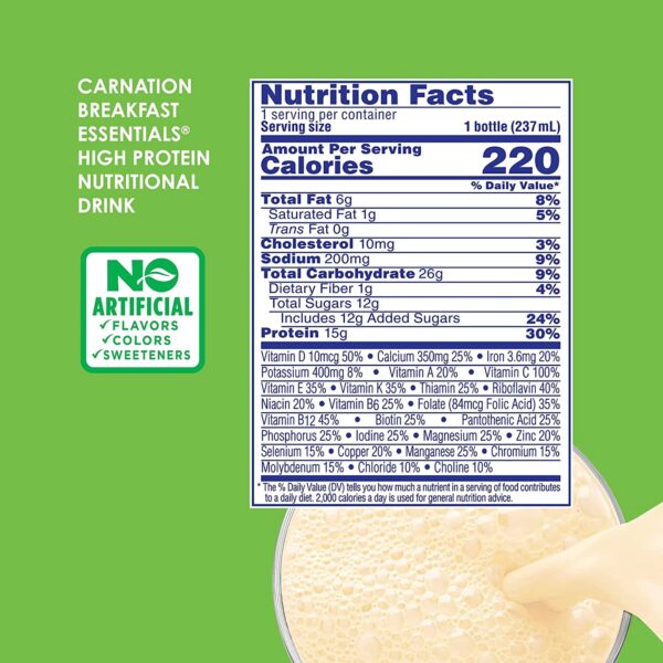 Carnation Breakfast Essentials High Protein Vanilla Nutritional Drink - 8 oz Bottles (Case of 24) - Image 4