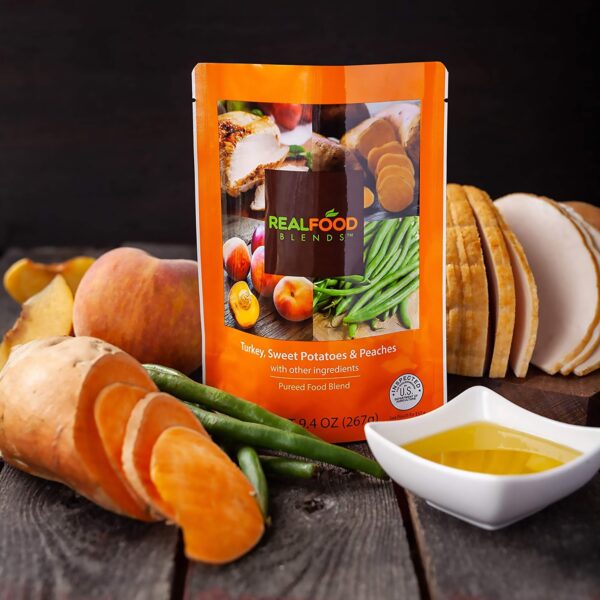Real Food Blends* Turkey, Sweet Potatoes & Peaches Puree Blend for Tube Feeding, 9.4 oz Pouch - Image 4