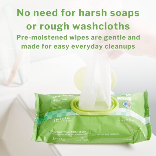 McKesson Flushable Wet Wipes - Scented, 48 Count Pack with Snap Lid, Gentle & Septic-Friendly Personal Hygiene Wipes - Image 7