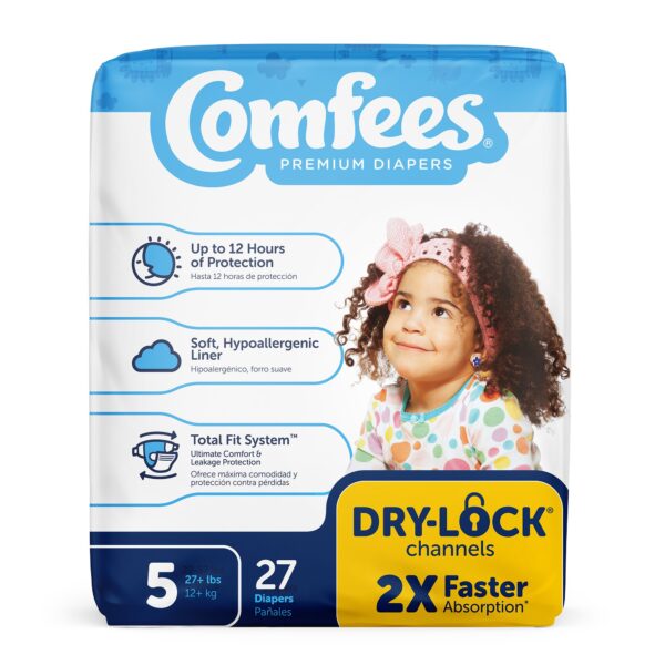 Comfees Size 5 Baby Diapers with Refastenable Tabs, Unisex, 27 Count per Bag - Image 2
