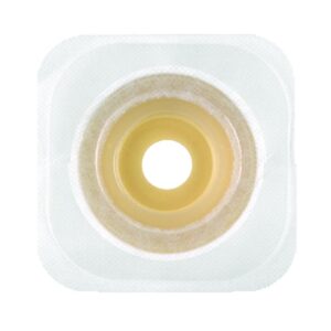 Esteem Synergy® Stomahesive® 4x4 Inch Flat Skin Barrier with Small Flange – Pre-Cut, White, 1-1/4 Inch Opening