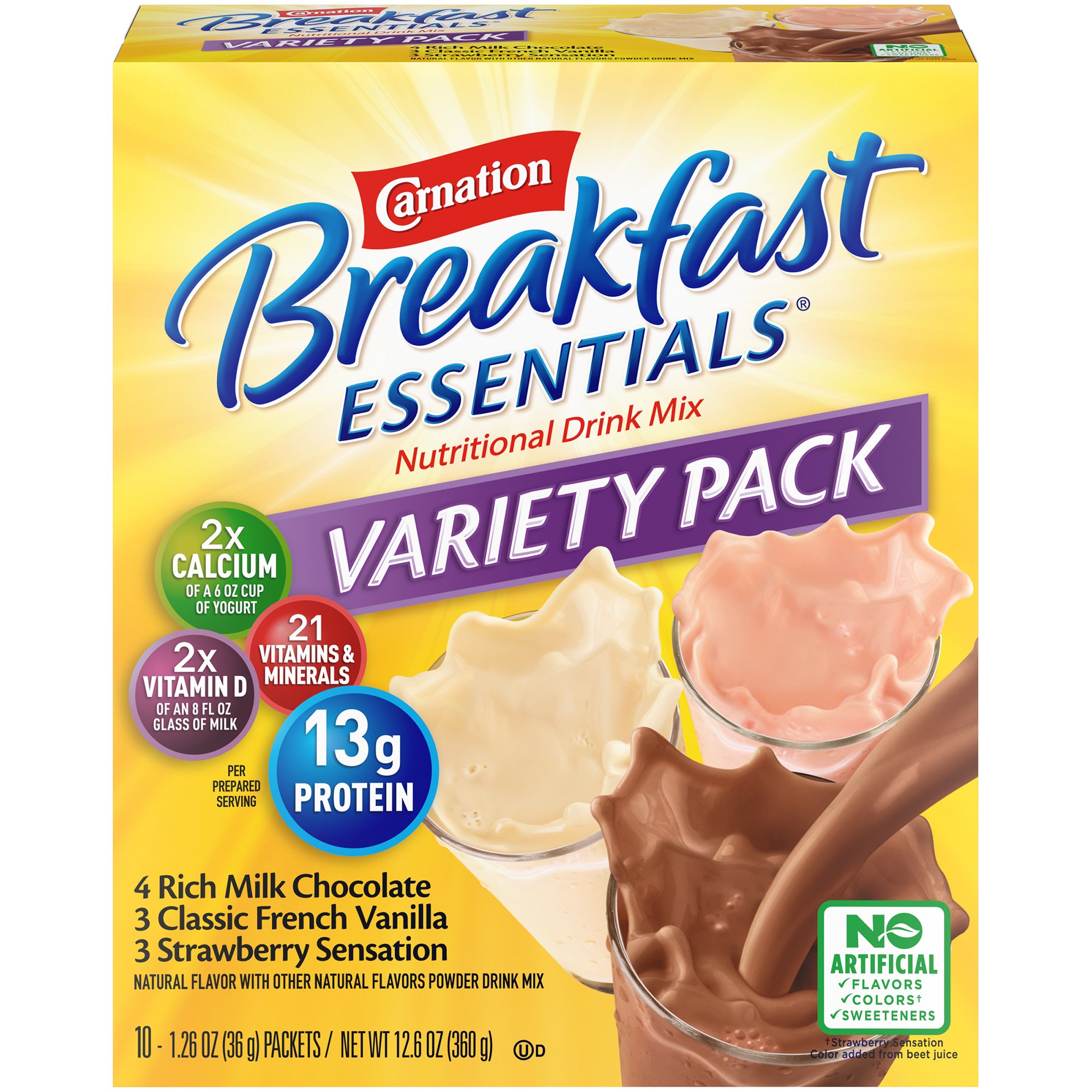 Carnation Breakfast Essentials? Nutritional Drink Variety Pack by Nestle * Chocolate, Vanilla & Strawberry Flavors, 1.26 oz. Packets for On-the-Go Nutrition and Muscle Support