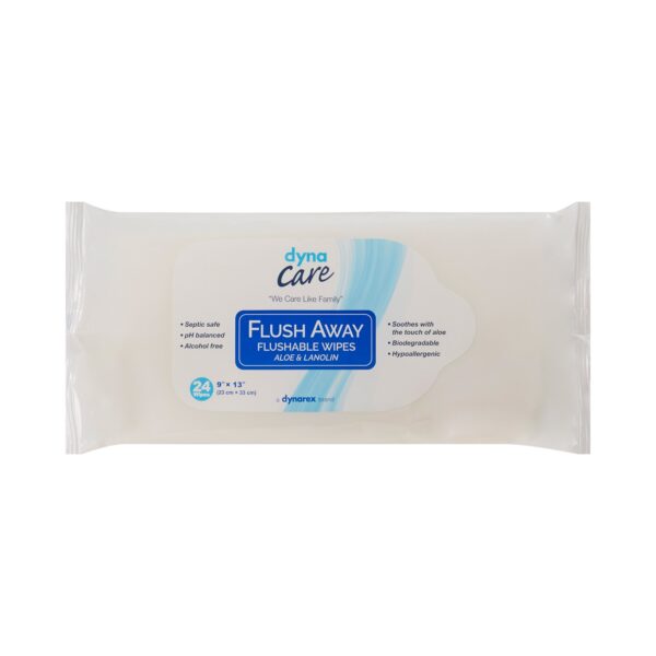 Dynarex Flush Away Personal Wipes for Adults - Soft Pack, 9 x 13 Inches, Aloe and Lanolin Formula - Image 2