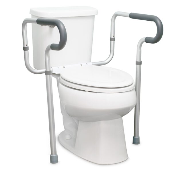 McKesson Toilet Safety Rail with Adjustable Waterfall Armrests - Gray Aluminum - Image 2