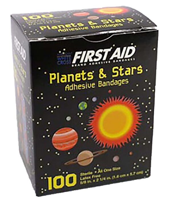 American White Cross First Aid Kid Design Adhesive Bandages with Planets and Stars * 5/8 x 2-1/4 Inches, 100 Count - Image 2