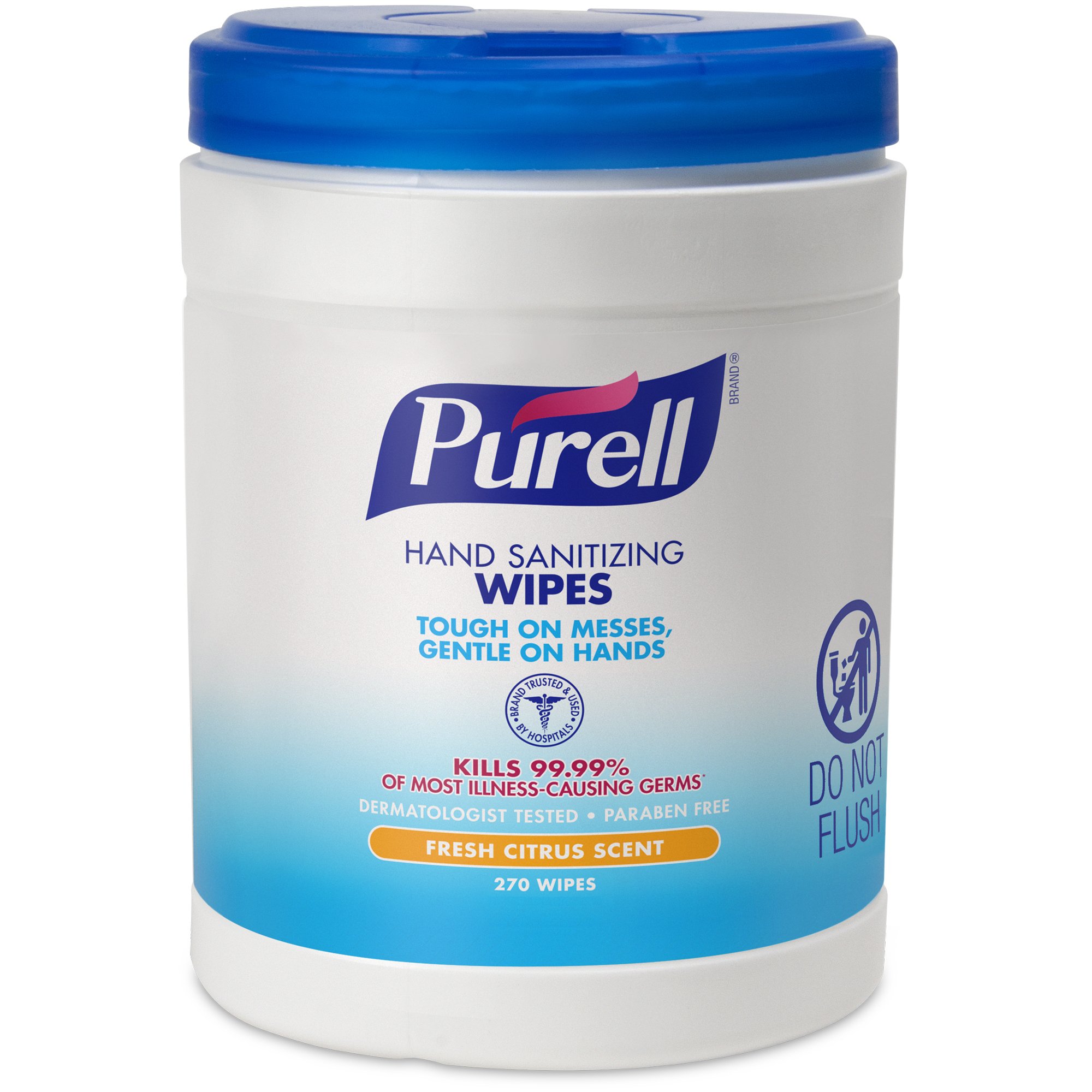 Purell® Hand Sanitizing Wipes, Canister – 270 Count, Citrus Scent, BZK Formula