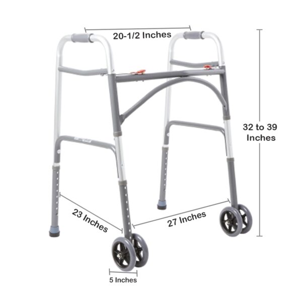 McKesson Steel Bariatric Folding Walker with Wheels * Adjustable Height, 500 lb Capacity - Image 3