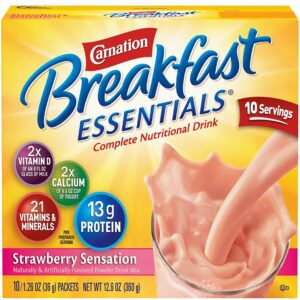 Carnation Breakfast Essentials Strawberry Nutritional Drink by Nestle * 1.26 oz Individual Packets, 220 Calories, Protein & Vitamin D for Kids & Adults