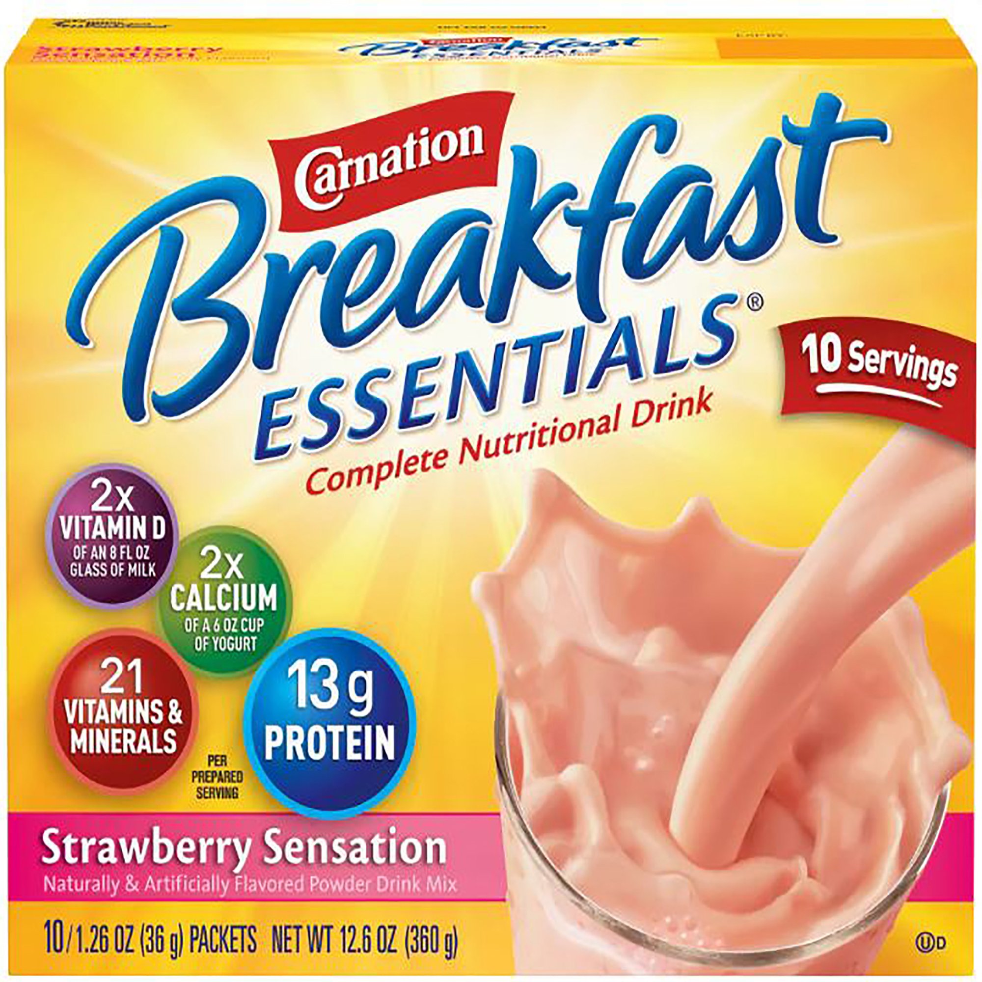 Carnation Breakfast Essentials Strawberry Nutritional Drink by Nestle * 1.26 oz Individual Packets, 220 Calories, Protein & Vitamin D for Kids & Adults