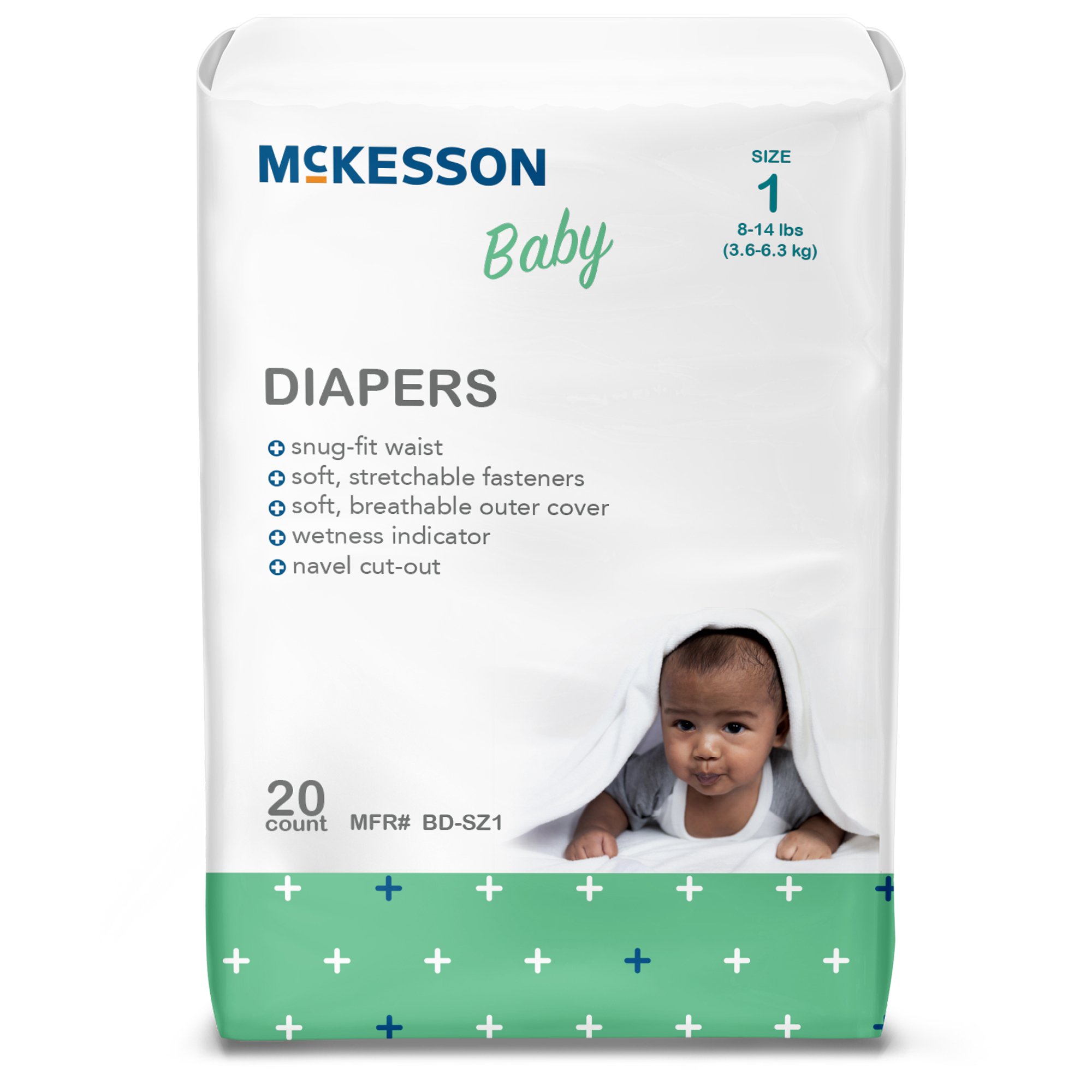 McKesson Size 1 Baby Diapers - Heavy Absorbency, Refastenable Tabs, 8-14 lbs, 20 Pack