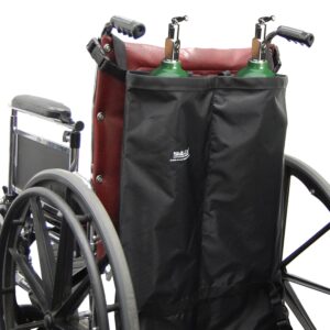 SkiL-Care* Oxygen Tank Holder for Wheelchairs - Durable Nylon, Adjustable Fit, Converts for D & E Cylinders