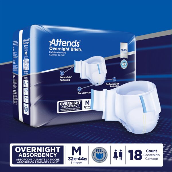Attends® Overnight Incontinence Briefs Medium, Heavy Absorbency, Refastenable Tabs, Cloth-Like Backing - Image 8