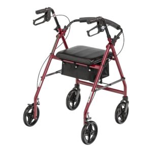 McKesson Red Four-Wheel Rollator with 7.5-inch Casters and Adjustable Height