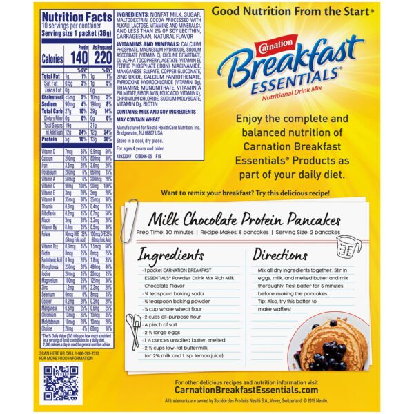 Carnation Breakfast Essentials Chocolate Nutritional Drink by Nestle - Protein Powder for Kids and Adults, 1.26 oz Individual Pack - Image 7