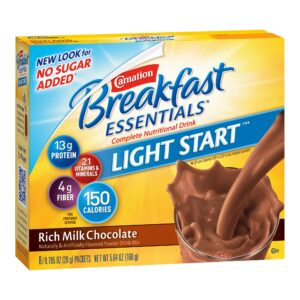 Carnation Breakfast Essentials Light Start Chocolate Nutritional Drink - Instant Powder Supplement with 21 Vitamins & Minerals