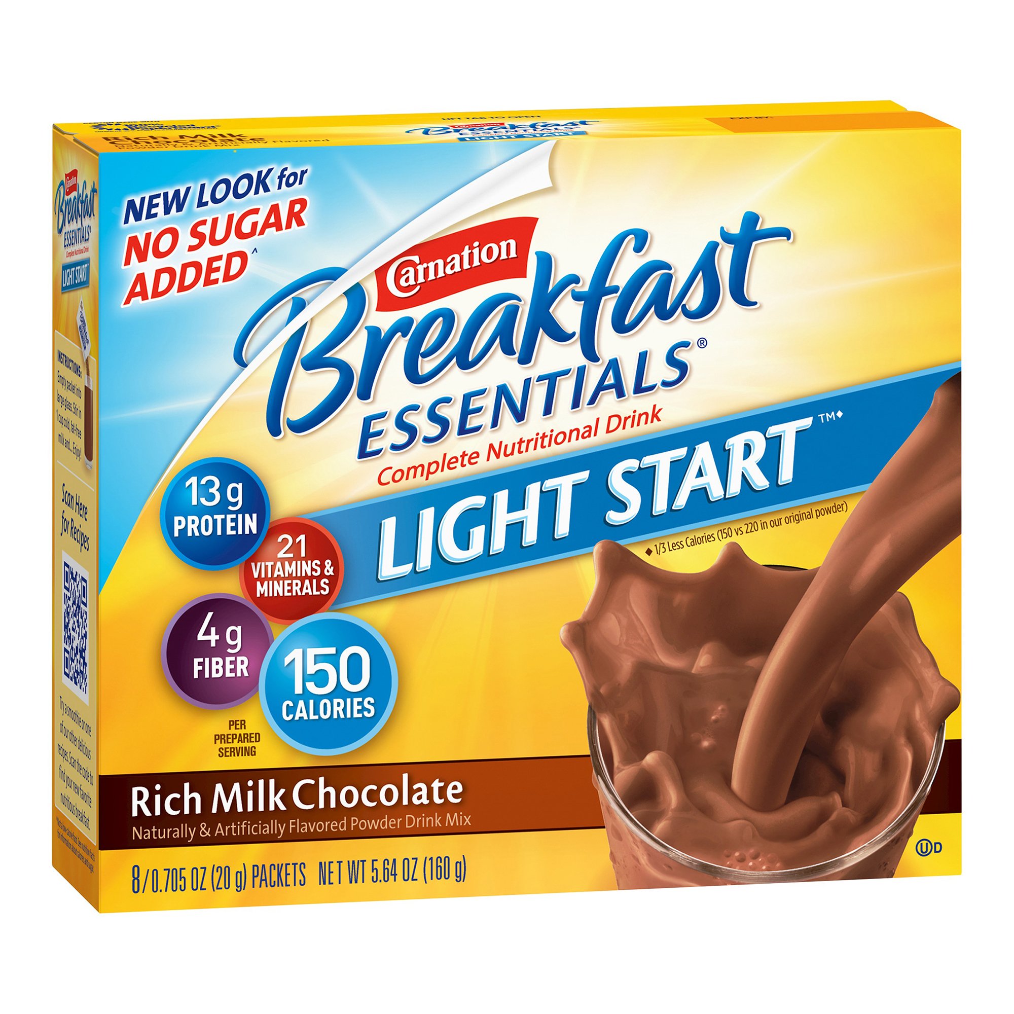 Carnation Breakfast Essentials Light Start Chocolate Nutritional Drink - Instant Powder Supplement with 21 Vitamins & Minerals