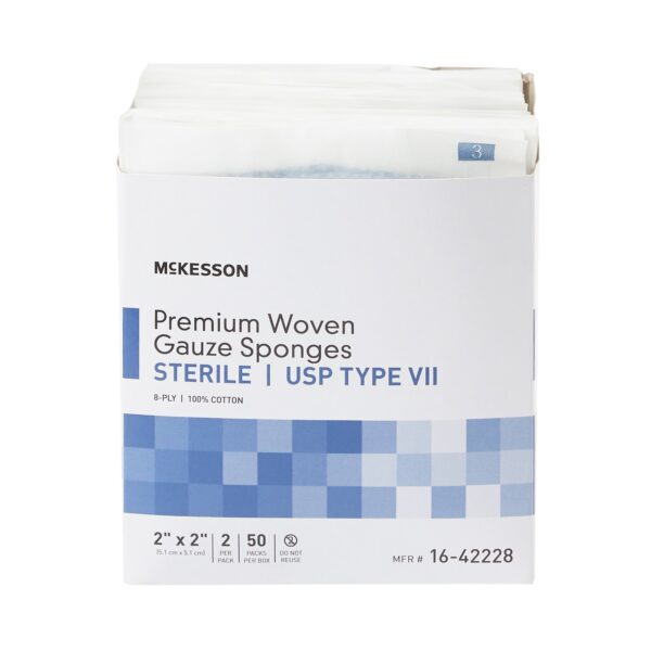 McKesson Sterile USP Type VII Gauze Sponge, 2 x 2 Inch, 8-Ply - Pack of 50 - Image 2