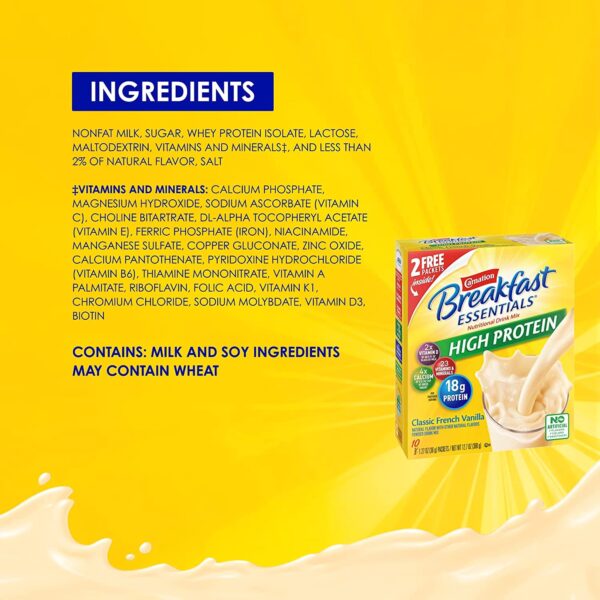 Carnation Breakfast Essentials High Protein Vanilla Nutritional Drink - 1.31 oz. Packets, 18g Protein, Calcium & Vitamin D Boost for Ages 9+ - Image 3