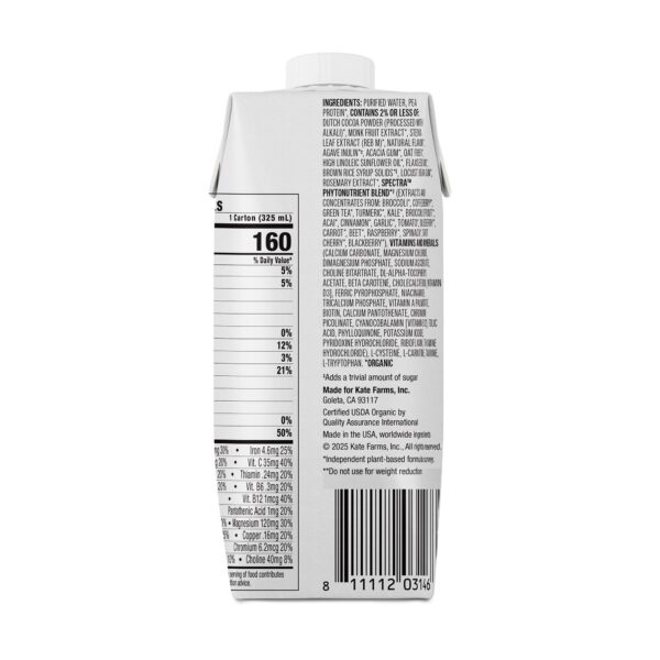 Kate Farms High Protein Chocolate Nutritional Shake - 11 oz. Oral Supplement, 12 Cartons per Case - Image 3