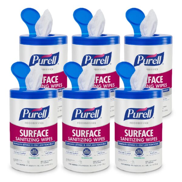 Purell Foodservice Surface Sanitizing Wipes, 7 x 10 Inch, 110 Count Canister - Image 3