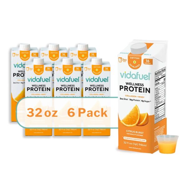 Vida Fuel Wellness Protein Drink with Collagen and Whey, Orange Burst Flavor * 2 oz. Liquid Oral Supplement, 32 oz. Reclosable Carton - Image 10