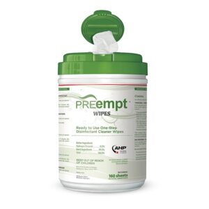 PREempt® Surface Disinfectant Cleaner Wipes – 6 x 7 Inch Premoistened Wipes, 160 Count Canister