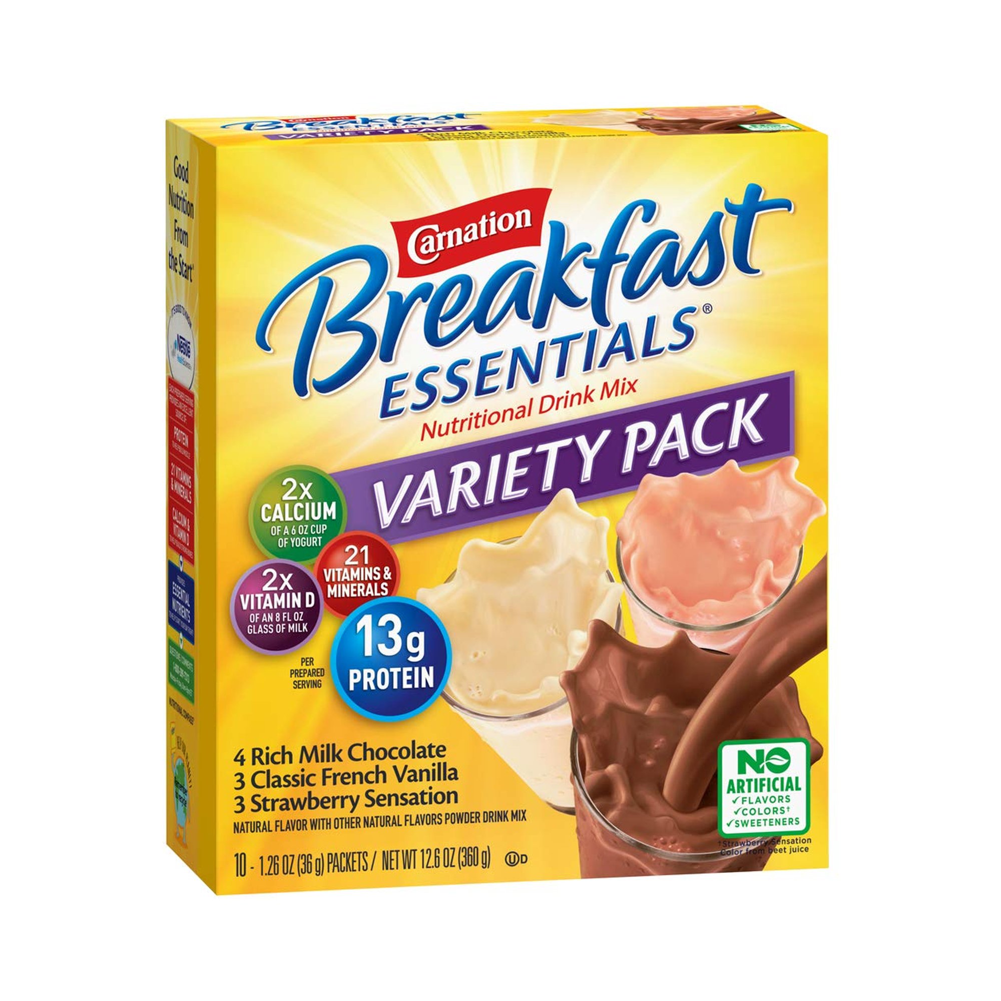 Carnation Breakfast Essentials Variety Pack by Nestle * Nutritional Drink with 13g Protein and 220 Calories per Packet