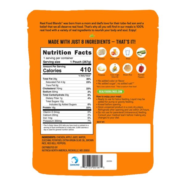 Real Food Blends Select Chicken Zucchini Potato Enteral Tube Feeding Formula - 9.4 oz Pouch - Image 2