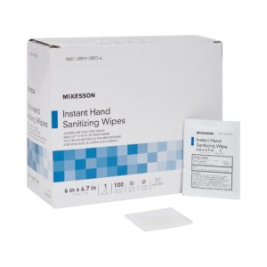 McKesson Hand Sanitizing Wipes - 70% Ethyl Alcohol, Individually Packaged, 100 Count