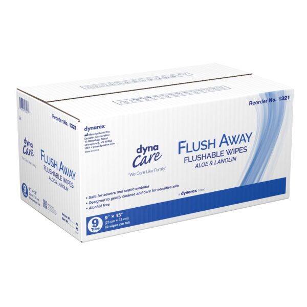 Dynarex Flush Away Adult Personal Wipes with Aloe and Lanolin – 9x13 Inch, 60 Count - Image 2