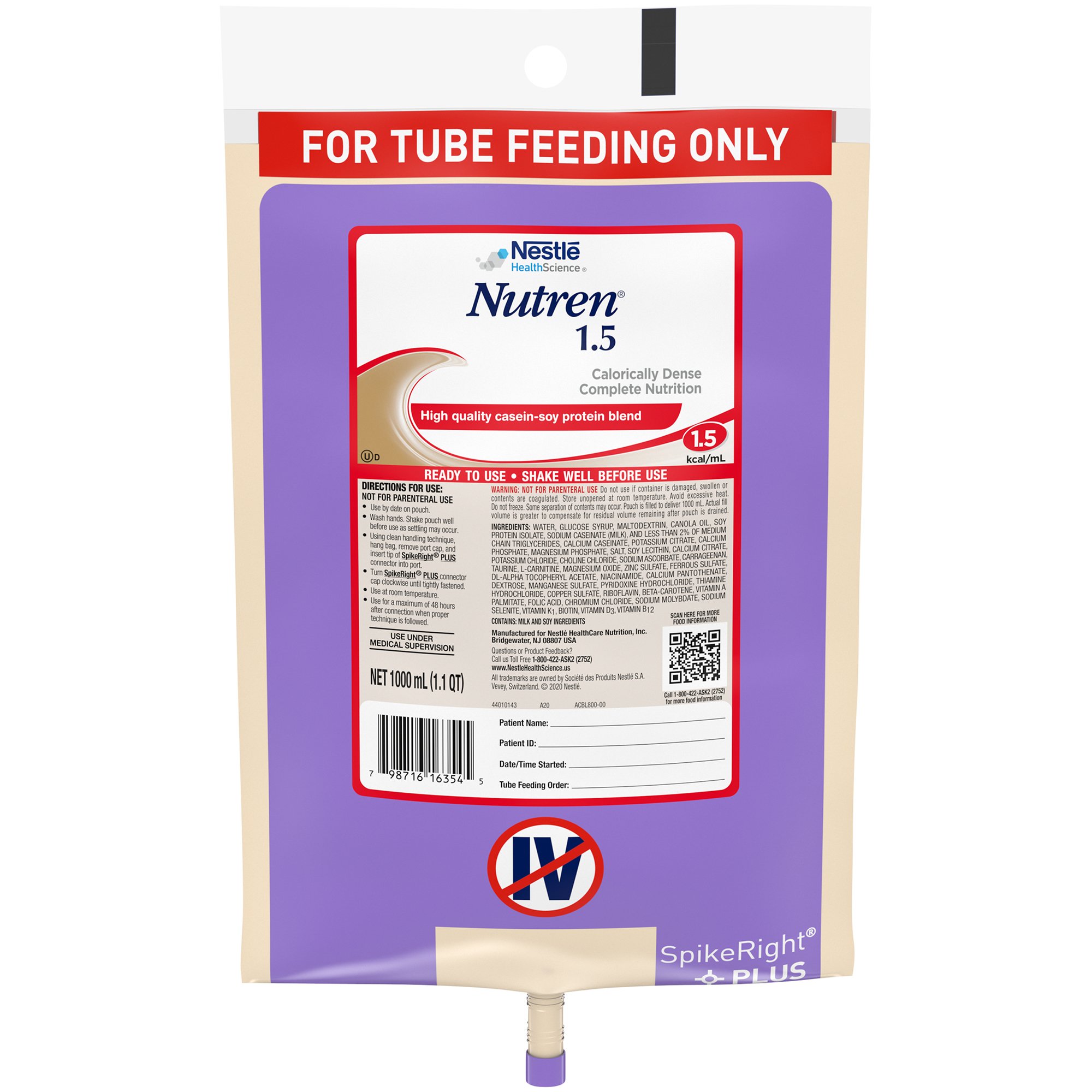 Nutren? 1.5 Ready to Hang Tube Feeding Formula - 1000 mL Pre-Filled Container