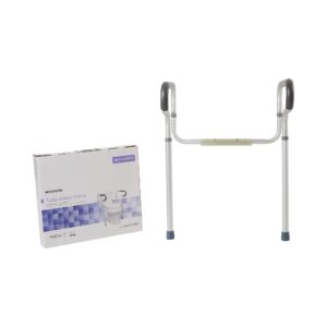 McKesson Toilet Safety Rail with Adjustable Waterfall Armrests - Gray Aluminum