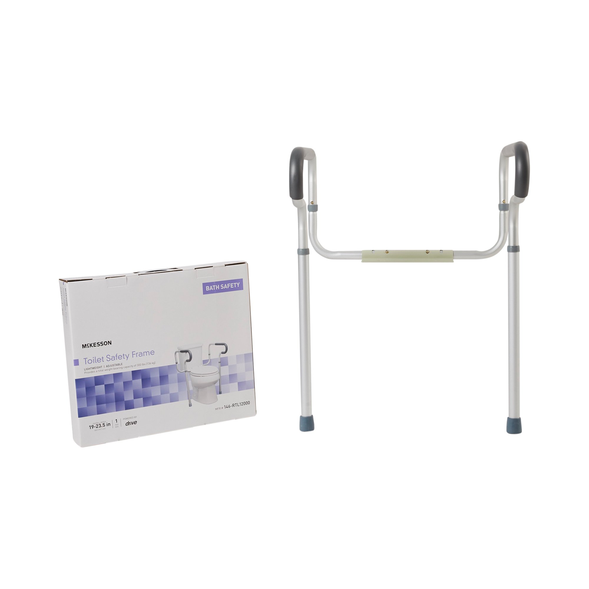 McKesson Toilet Safety Rail with Adjustable Waterfall Armrests - Gray Aluminum