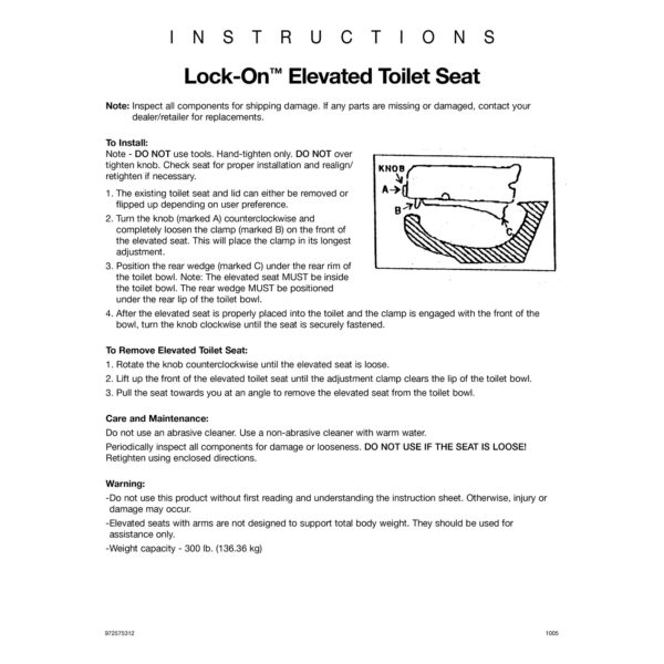 Ableware Lock-On Elevated Toilet Seat with Arms – 300 lbs Capacity, White, Fits Standard & Elongated Toilets - Image 3