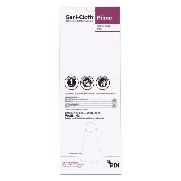 Sani-Cloth Prime Extra Large Germicidal Disinfectant Wipes - 50 Count, 11.5 x 11.75 Inches, Hospital-Grade Surface Cleaner - Image 2