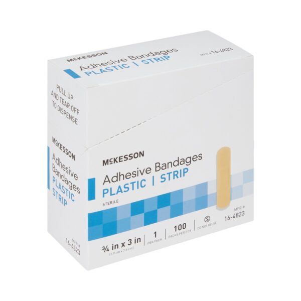 McKesson Adhesive Strip Plastic Bandage 3/4 x 3 Inches, Sterile, Tan - Image 6